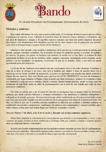 Bando Tambores 2020 en estado de alarma