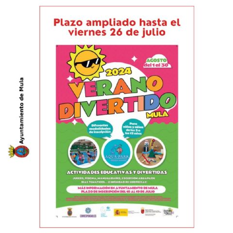 Ampliación del plazo de inscripción para las Escuelas de Verano en Mula y Pedanías para agosto