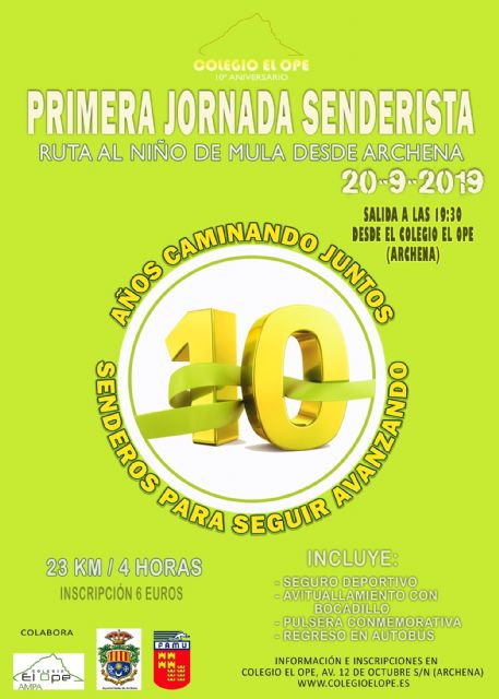 Este viernes, 1ª Jornada Senderista al Niño de Mula desde Archena