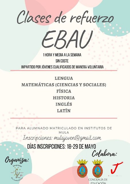 Clases de refuerzo gratuitas para alumnos de segundo de bachillerato que van a realizar las pruebas de acceso a la selectividad (EBAU)