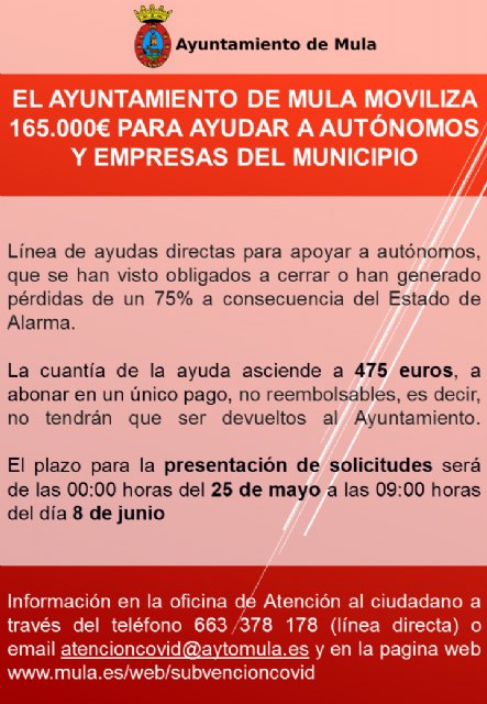 Ayudas a autónomos afectados por el Covid 19 de Mula