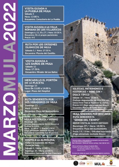 La Concejalía de Turismo de Mula diseña una programación repleta de actividades para el mes de marzo